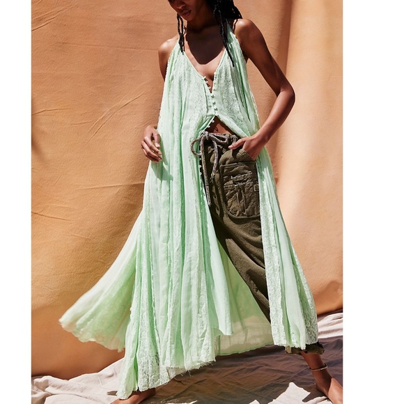 Free People Sweet Sea Lace panels Flowy Beach Cover Up Maxi Dress S $400
